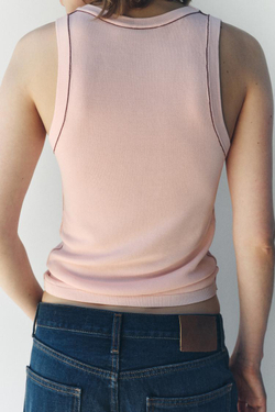 ZARA ОДНОТОННЫЙ ТОП С КОНТРАСТНОЙ ОКАНТОВКОЙ, СВЕТЛО-РОЗОВЫЙ