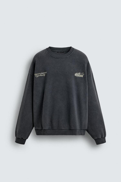 ZARA ТОЛСТОВКА С КОМБИНИРОВАННЫМ ПРИНТОМ, ТЕМНЫЙ АНТРАЦИТ