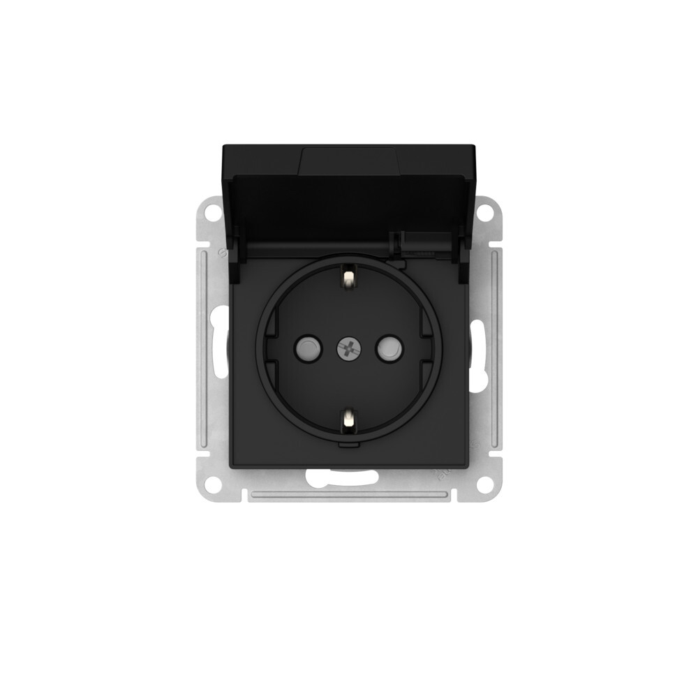 ATLASDESIGN РОЗЕТКА с заземл. со шторк. с крышкой,16А,IP20,мех., быстрозажим. клем., КАРБОН