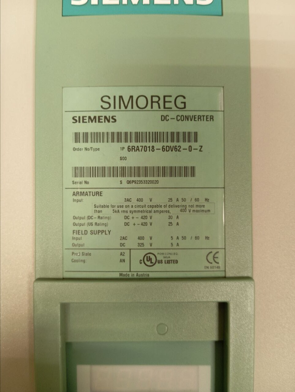 Модули Siemens 6RA7018-6DV62-0-Z c хранения