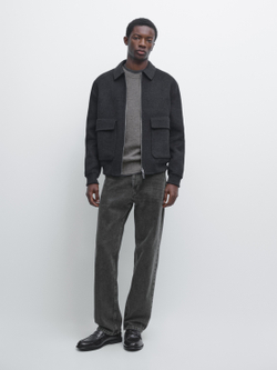 Massimo Dutti Куртка из смесовой шерсти с карманами, антрацитово-серый