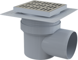 Сливной трап APV12 150 × 150/110, подводка – боковая, решетка – нержавеющая сталь