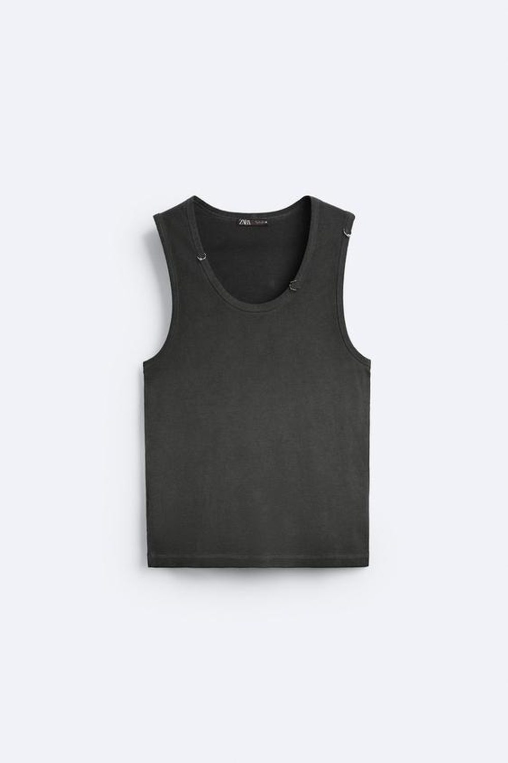 ZARA ФУТБОЛКА ИЗ ТКАНИ С ЭФФЕКТОМ ПОТЕРТОСТИ БЕЗ РУКАВОВ, ЧЕРНЫЙ