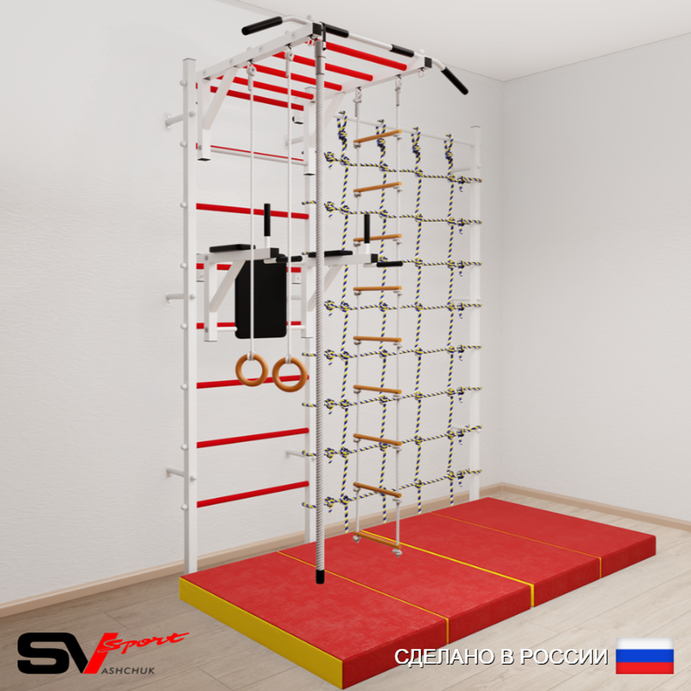 Шведская стенка Sv Sport 52340 (Турник рукоход/Брусья/Канат/Кольца/Лестница/Мат 2м/Канатный лаз)