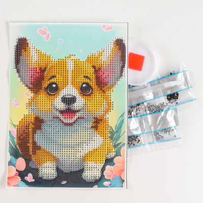 Алмазная вышивка с частичным заполнением "Малыш корги" 15*21, холст 9621496