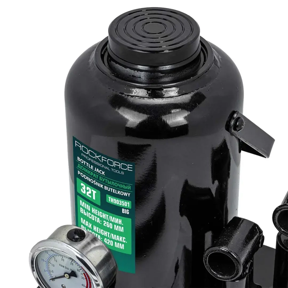 Домкрат бутылочный 32т с манометром (h min-260мм, h max-420мм) RockForce RF-TH903501 BIG