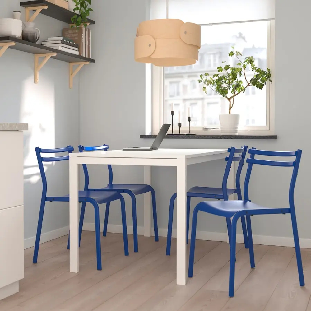 Стол и 4 стула- MELLTORP/KÄTTIL IKEA/МЕЛЛЬТОР/GENESÖN, 125 см, белый/синий