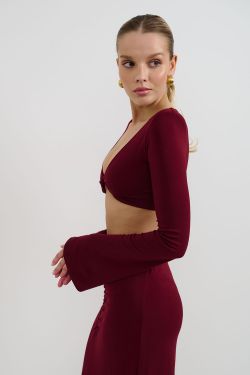Лонгслив с рукавами клеш из вискозы цвета бордо