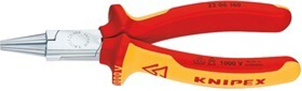 Круглогубцы VDE, губки d3х30 мм, L-160 мм, хром, двукомпонентные ручки