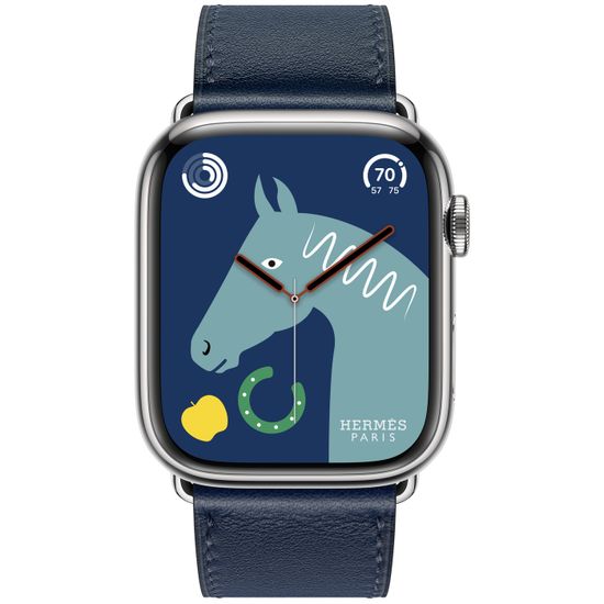 Apple Watch Hermès 45mm Silver Stainless Steel Case with Single Tour Navy