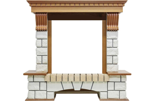 Каминокомплект Pierre Luxe - Дуб / Белый (Высота 1020мм) с очагом Danville Antique Brass FB2