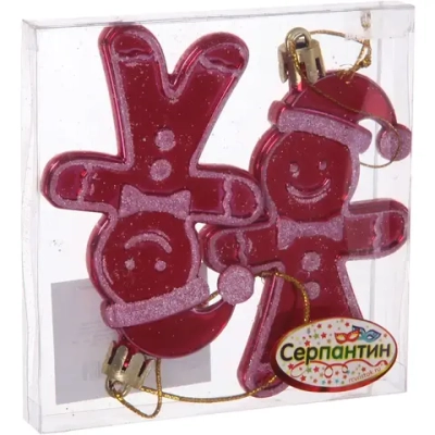 Елочные игрушки «Пряничный человечек» 8 см (набор 2 шт), Красный