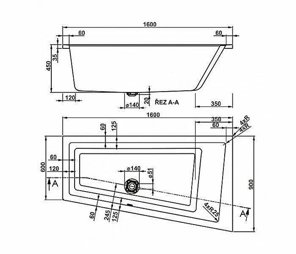 Ванна акриловая Vagnerplast Cavallo 160x90