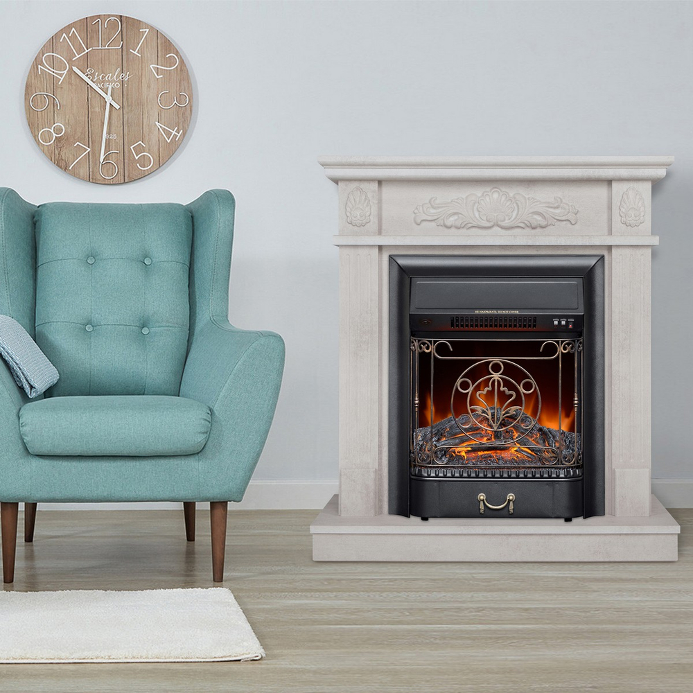 Электрокамин RealFlame Adelaida WT белый камень с очагом Majestic Lux Black