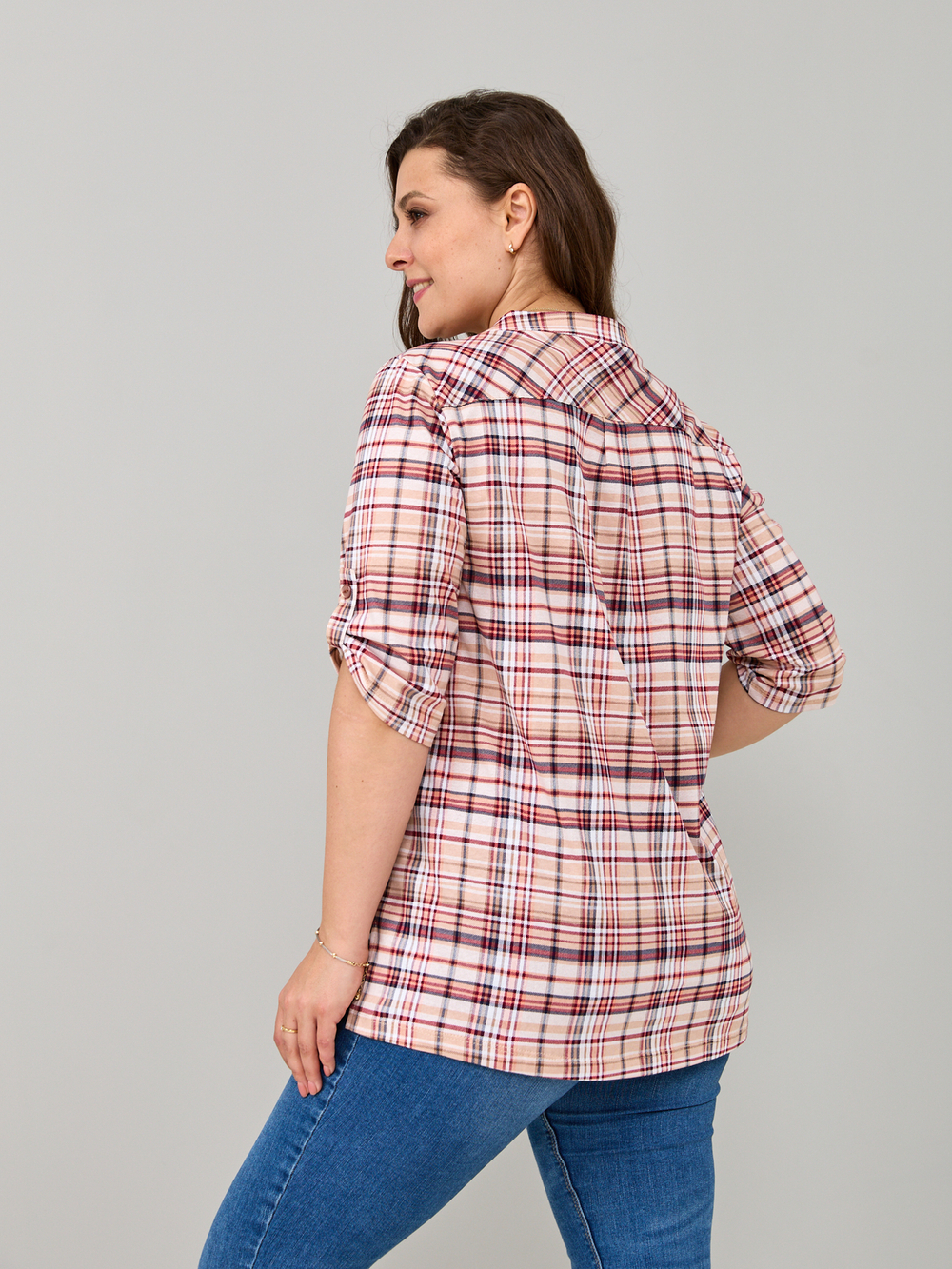 Блузка БЛ-131/клетка-бежбордо