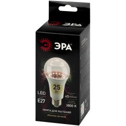 Фитолампа для растений светодиодная ЭРА FITO-25W-Ra90-E27 полного спектра 25 Вт Е27 | Фитолампы Е27