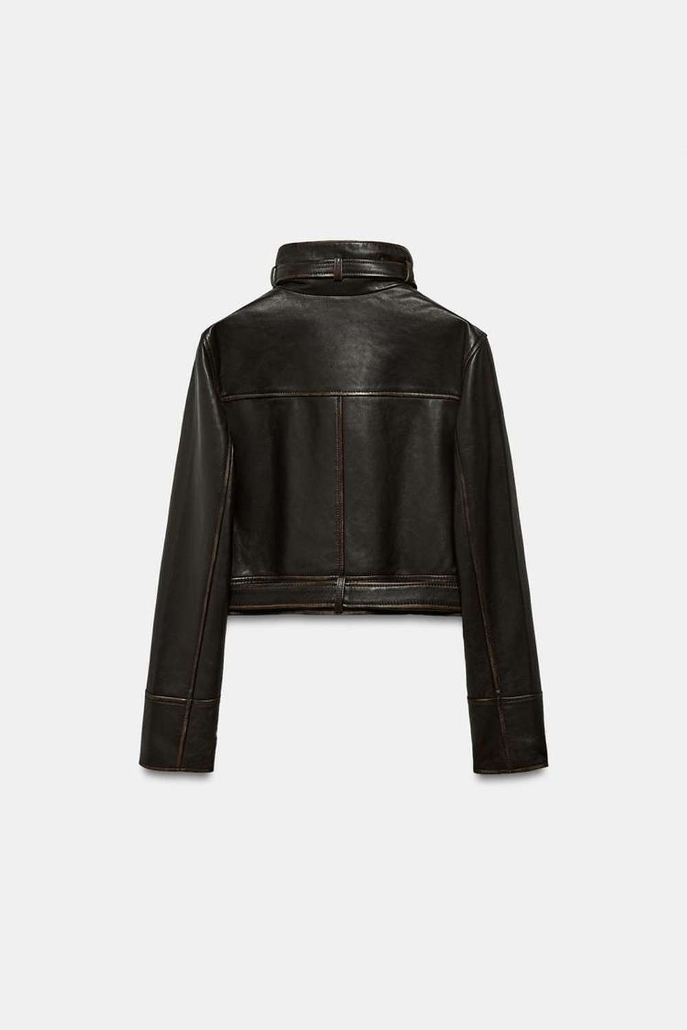 ZARA КУРТКА ИЗ 100% КОЖИ, ТЕМНО-КОРИЧНЕВЫЙ