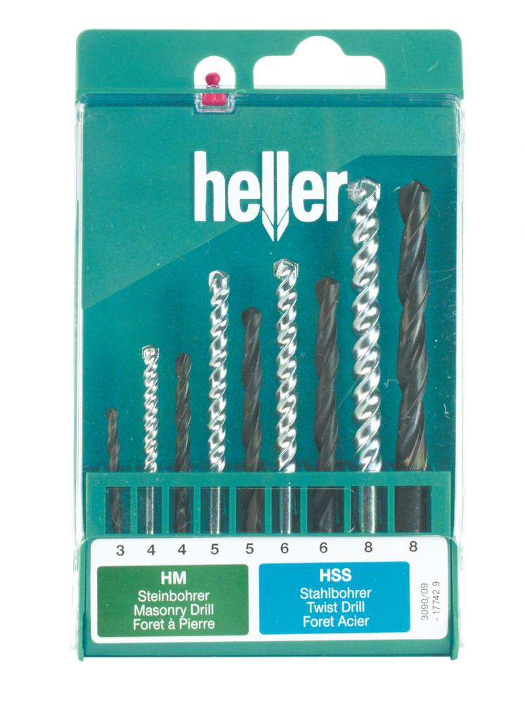Набор свёрл Heller комбинированный по металлу (HSS-R) d 3/4/5/6/8 и камню (Prostone) d 4/5/6/8 (9 пр.)