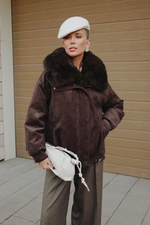 Пуховик из экозамши с пуховым наполнителем