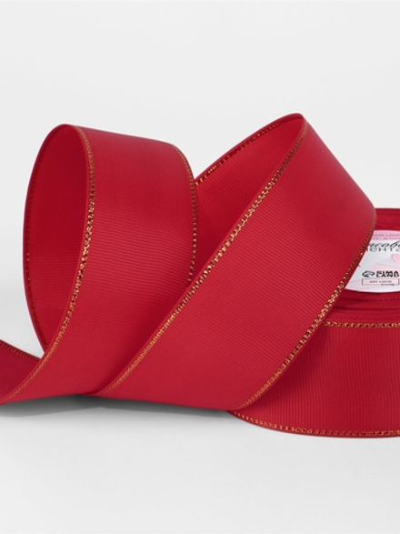 Лента репсовая, с золотым люрексом, 40 мм, красная №026, 10508029
