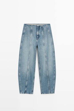 Massimo Dutti Джинсы прямого кроя с декоративными швами, светло-голубой
