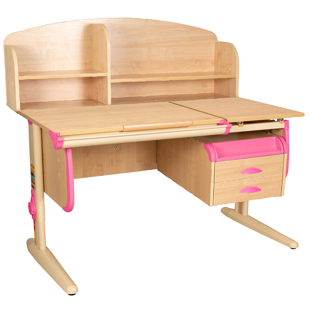 Растущая парта Дэми СУТ 25 с задней полкой СУТ.34.390 и навесной тумбой (1200×880 мм)