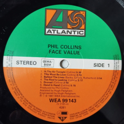 Винтажная виниловая пластинка LP Phil Collins Face Value (Germany 1981) You Know What I Mean