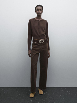 Massimo Dutti Короткий кардиган с обтяжными пуговицами, шоколадный