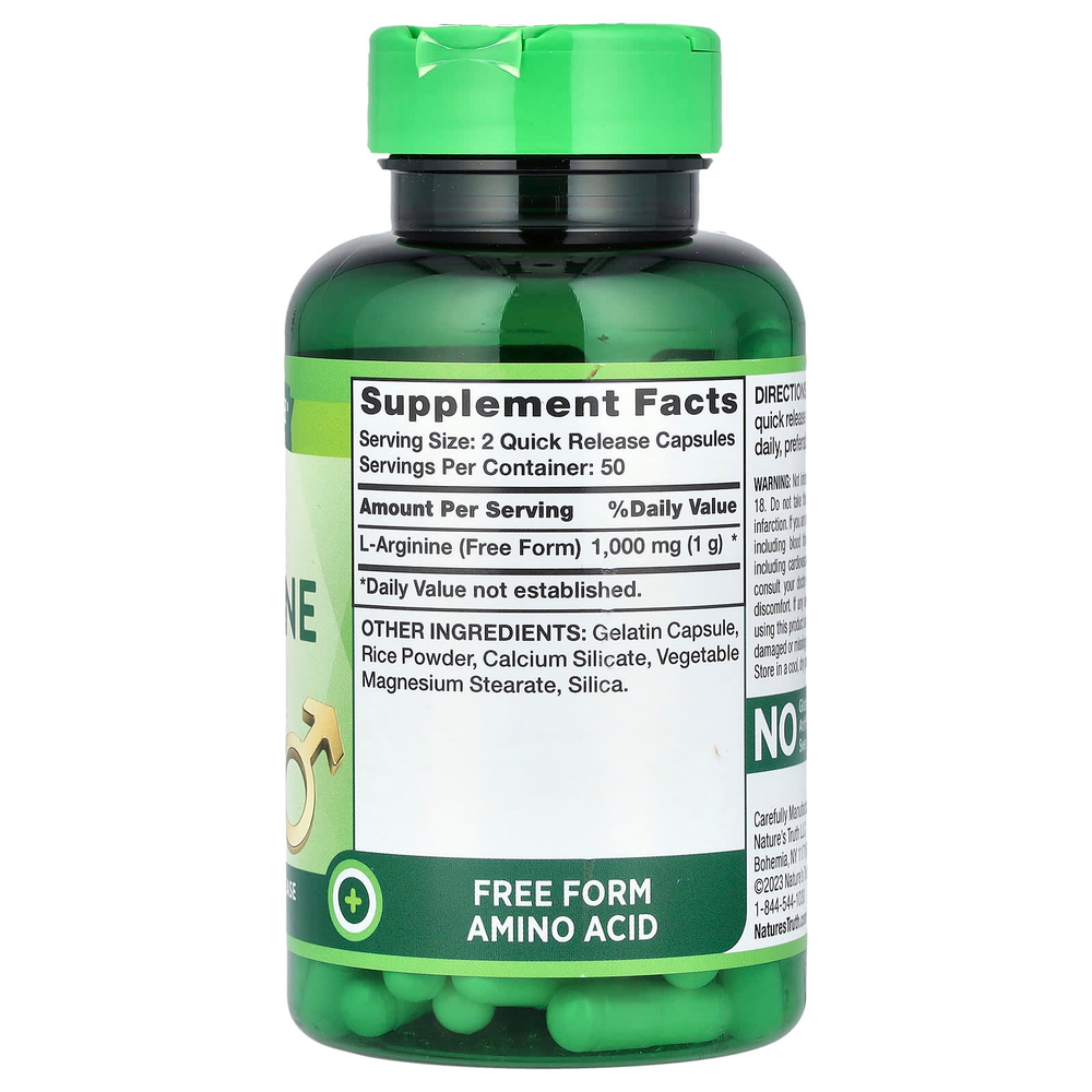 Nature's Truth, L-аргинин, 500 мг, 100 капсул быстрого действия