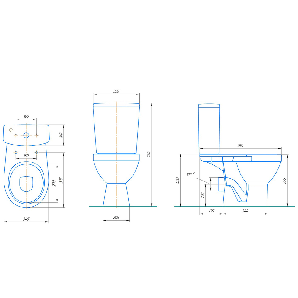 Унитаз-компакт "Рим" белый (гориз, нижн, сид. полип.м/лифт, 2-кн.арм. Oliv) (Rosa)