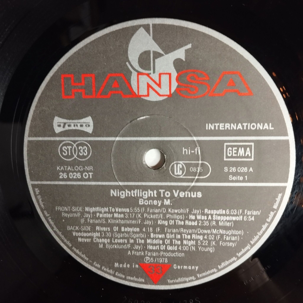 Винтажная виниловая пластинка LP Boney M Nightflight To Venus (Germany 1978) King Of The Road