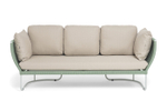 "Фиджи" диван 3-местный плетеный из роупа, каркас алюминий светло-серый (RAL7035) муар, роуп зеленый (4204) круглый tex, ткань Mossle бежевая