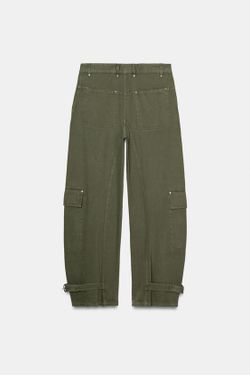 ZARA БРЮКИ КАРГО BARREL — ZW COLLECTION, СВЕТЛЫЙ ХАКИ