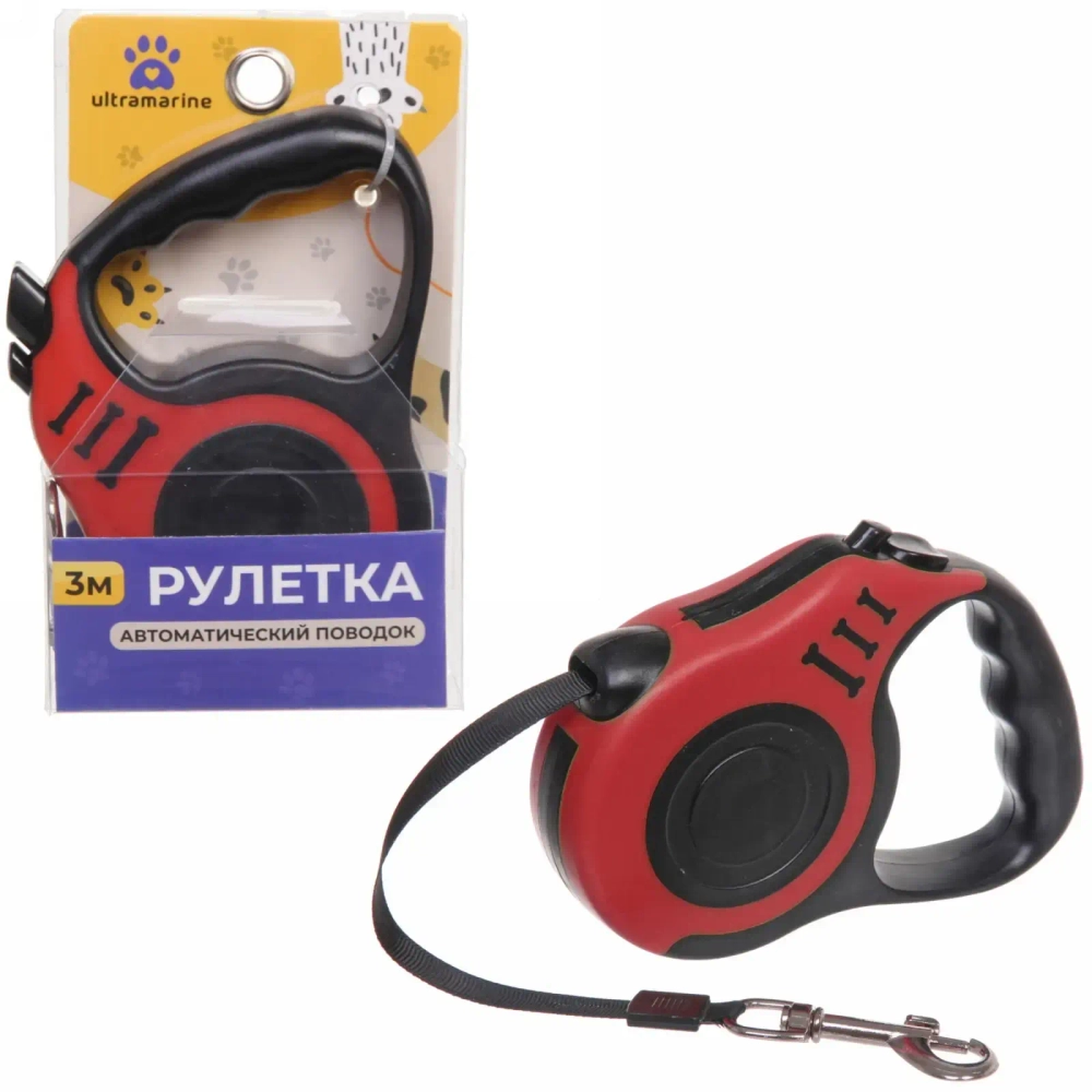 Поводок-рулетка «Дог» 3м до 15кг цвет красный✦