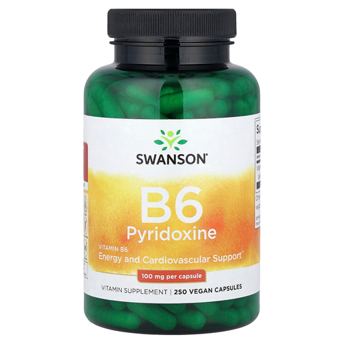 Swanson Vitamins, витамин B6 и пиридоксин, 100 мг, 250 веганских капсул