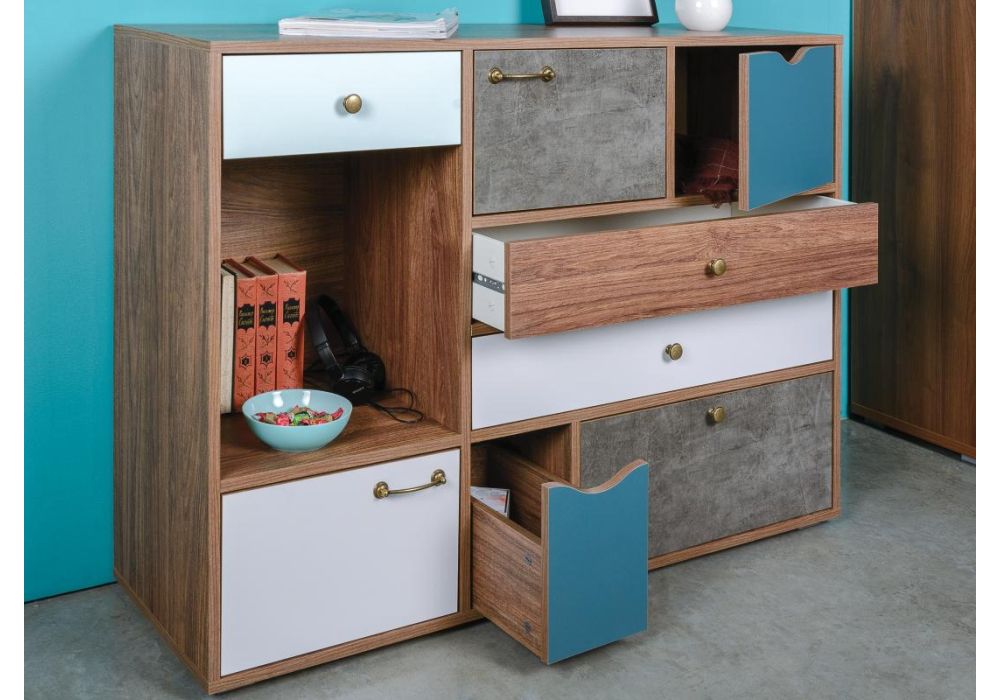 Комод Вайс 10.104 морское дерево винтаж К 015PW / камень темный / бензин 0244 SU / белый премиум