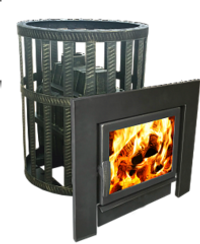 Печь-камин  чугунная для бани "Воевода-ФЛАГМАН" 20 Сетч.кожух