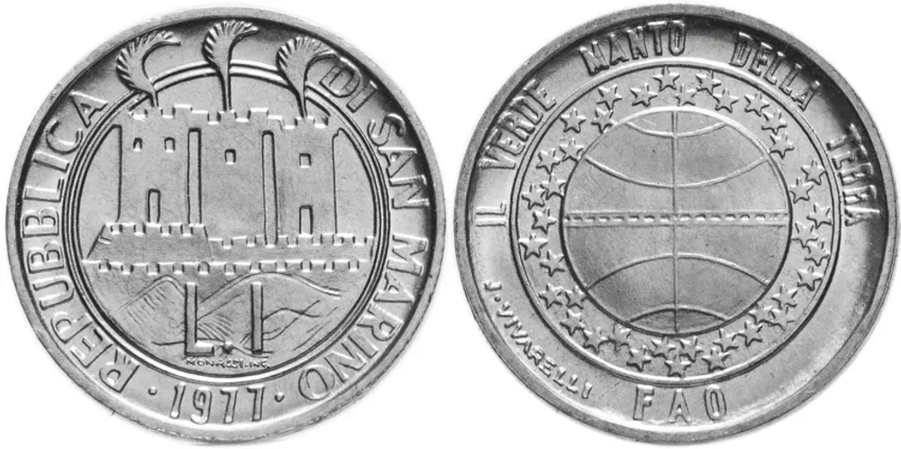 Сан-Марино 1 лира, 1977 Экология UNC