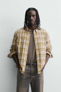 ZARA РУБАШКА RELAXED FIT В КЛЕТКУ, РАЗНОЦВЕТНЫЙ