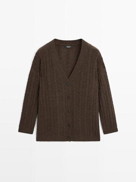 Massimo Dutti Кардиган из смесовой шерсти, шоколадно-коричневый