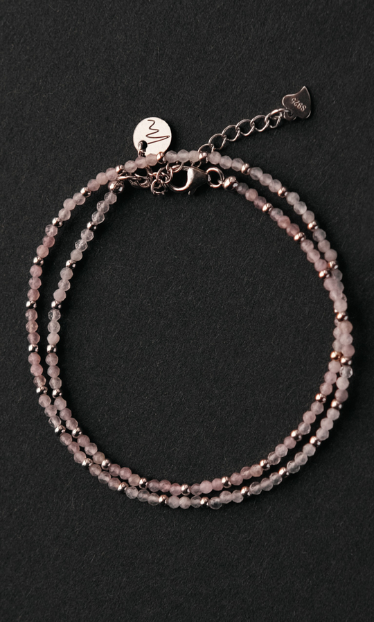 Чокер "Memo about Love" из розового кварца с серебряными бусинами 33-38 см