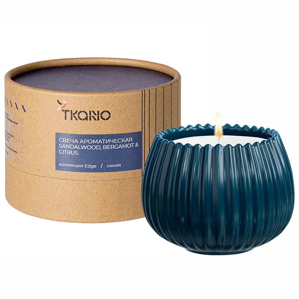 Свеча ароматическая Tkano Edge Sandalwood Bergamot & Citrus синяя 30ч