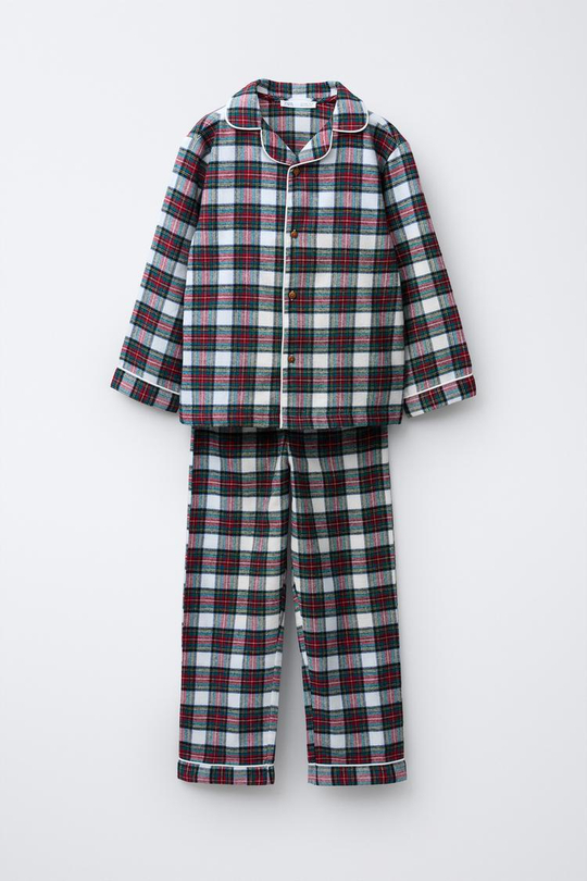 ZARA ФЛАНЕЛЕВАЯ ПИЖАМА В КЛЕТКУ, ЭКРЮ