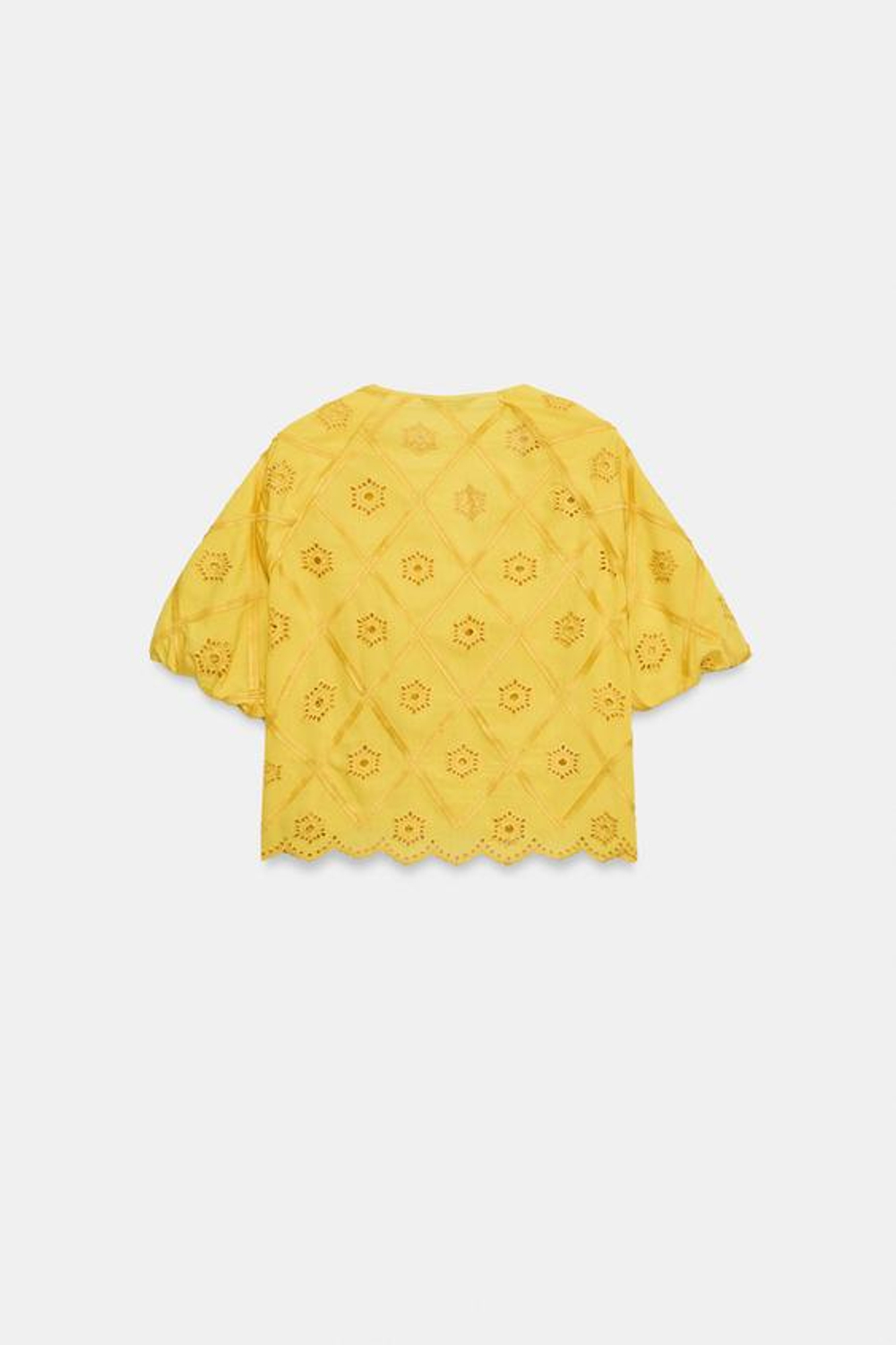 ZARA ТОП С ПЕРФОРИРОВАННОЙ ВЫШИВКОЙ, ГОРЧИЧНЫЙ