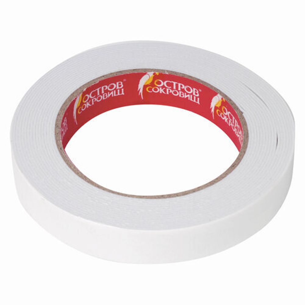Клейкая двухсторонняя лента 19 мм х 5 м, НА ВСПЕНЕННОЙ ОСНОВЕ 1 мм, прочная, ОСТРОВ СОКРОВИЩ, 606420