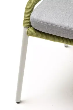 "Милан" стул плетеный из роупа, каркас алюминий светло-серый (RAL7035) муар, роуп салатовый меланж круглый, ткань светло-серая