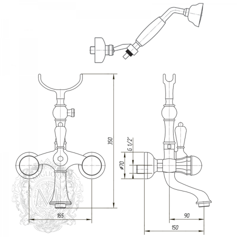 Смеситель для ванны Korona Swarovski ML.KRN-4703 схема