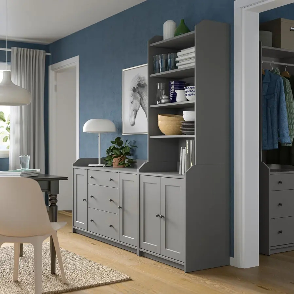 Шкаф - HAUGA IKEA/ХАУГА ИКЕА, 46х210х199 см, серый