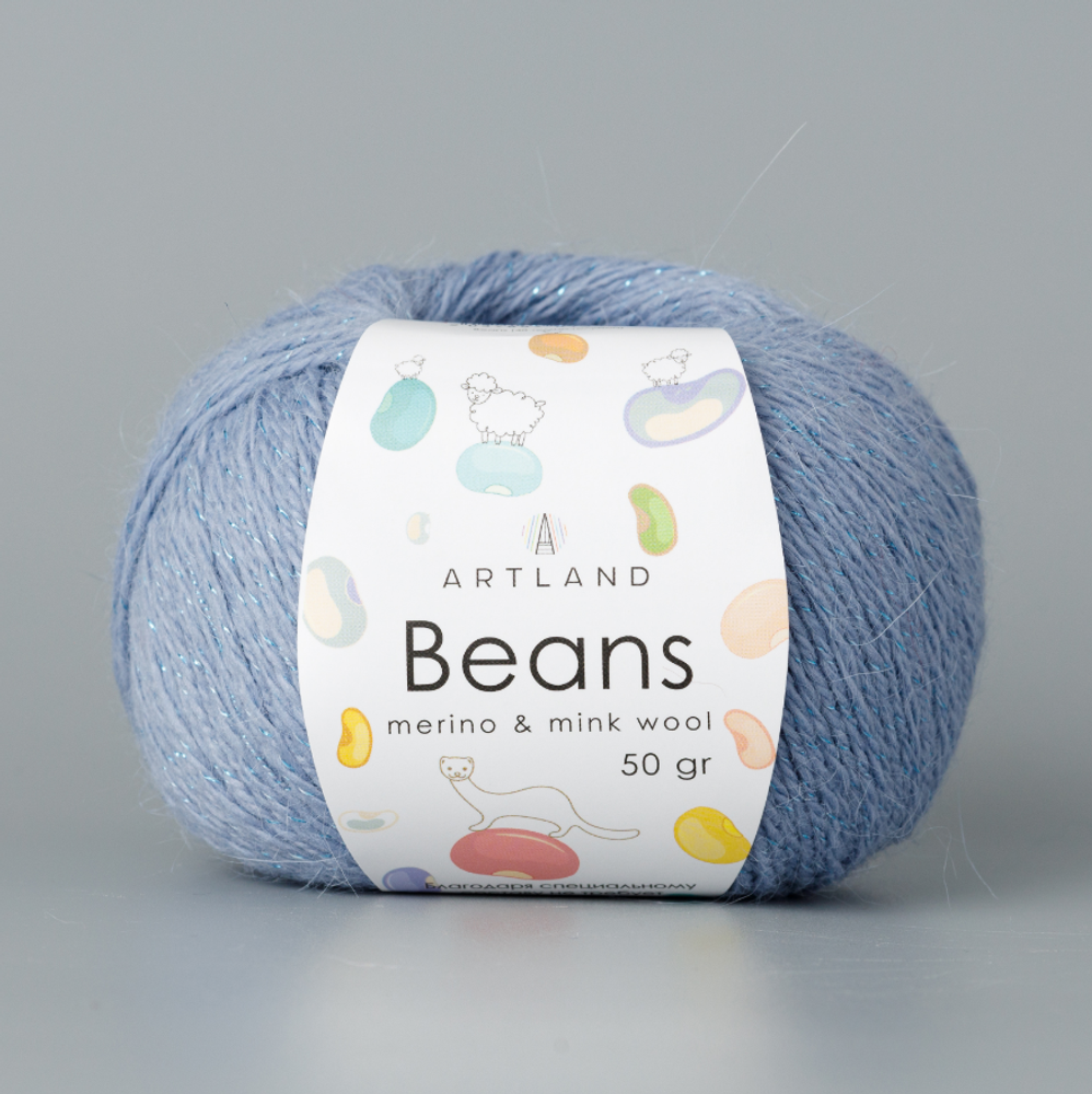 Пряжа &quot;Beans&quot;, 5% шёлк, 20% мериносовая шерсть, 30% нейлон, 45% норка, 50гр-240м, (1уп=5шт), т.голубой