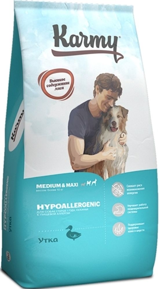 Сухой корм Karmy Hypoallergenic Medium&amp;Maxi для собак средних и крупных пород Утка 14 кг